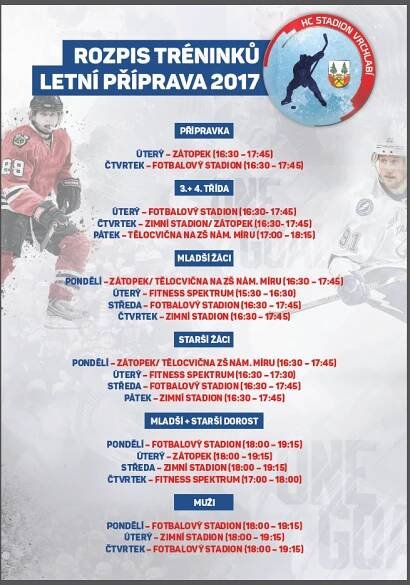 HC Stadion Vrchlabí – Letní příprava je v plném proudu. Podívejte se na rozpis tréninků