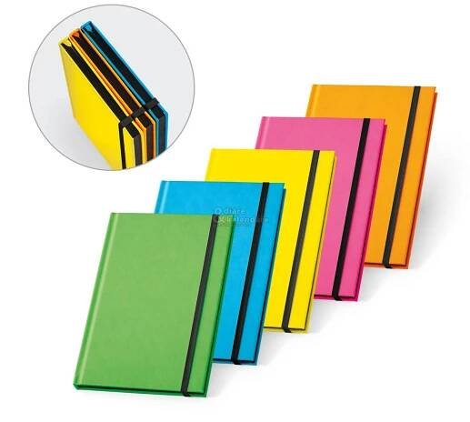 Zápisník, blok A5 tvrdými deskami z fluo barevným PU, s gumičkou, výběr barvy