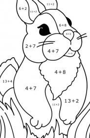 Omalovánka nadýchaný zajíček - Matematická Omalovánka - Sčítání pro děti