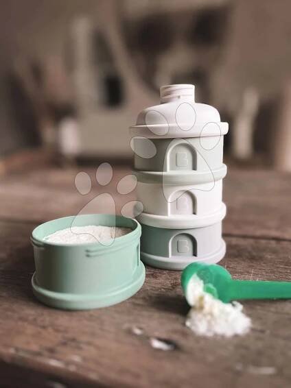 Dávkovač sušeného mléka Formula Milk Container Beaba 4dílný Cotton White Sage Green šedo-zelený od 0 měsíců