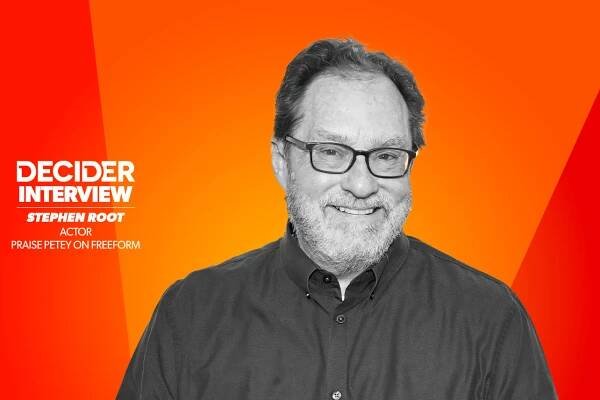 STEPHEN ROOT in black and white on a bright orange background