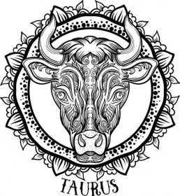 Podrobné Taurus v aztécké filigrán linie umění zentangle stylu. Tetování, barevné stránky pro dospělé. T-shirt design zvířata. Zodiactaurus. Tribal, ozdobné vlny vzor. Vektor — Ilustrace