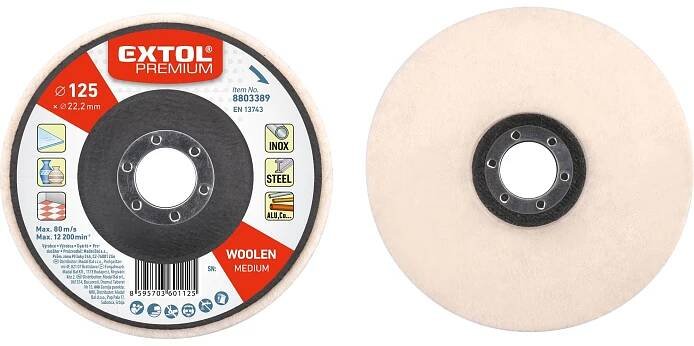 EXTOL PREMIUM 8803389 kotouč 125mm leštící filcový / plstěný celoobvodový rovný