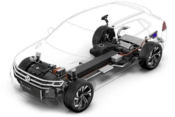 Volkswagen Atlas Cross Sport Concept - PHEV >>> má větší baterii a má dobíjecí port pro dobíjení ze sítě