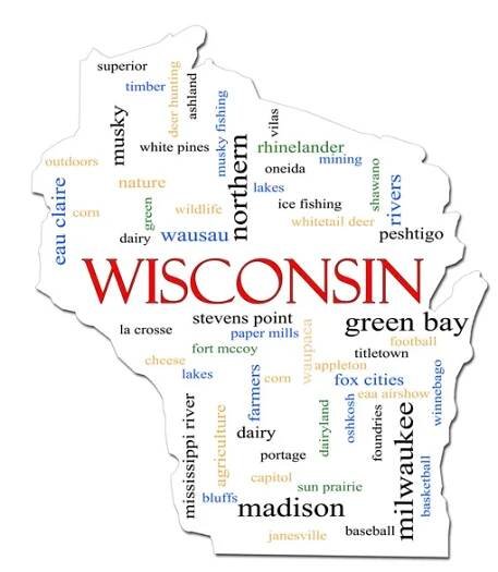 Wisconsin mapa slovo mrak koncepce — Stock obrázek
