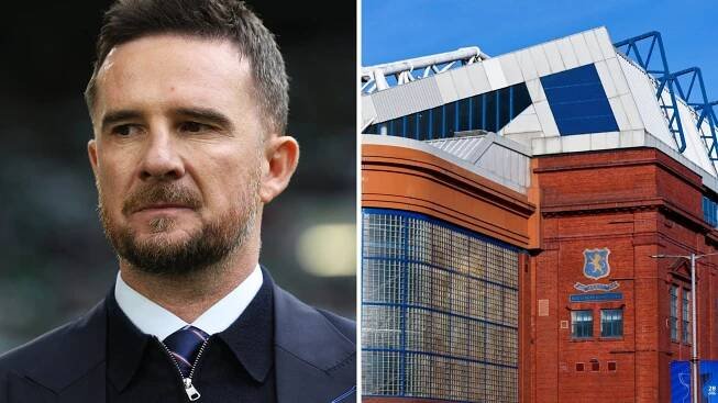 Split image of Barry Ferguson (L) and Ibrox stadium (R).