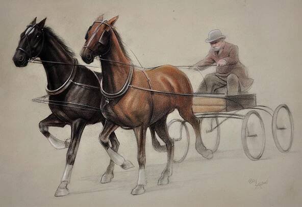 Trotting Horses Harnessed To A Lightweight Four Wheel Cart Trap, Aldin, Cecil Charles Windsor, English