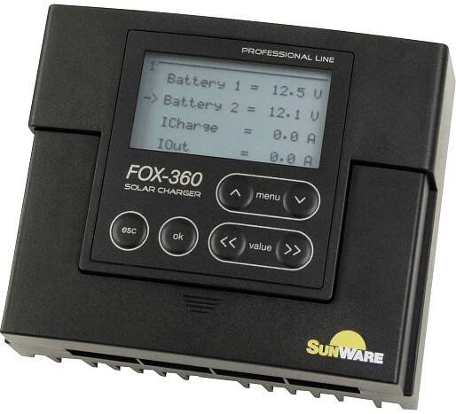 SunWare FOX 360 solární regulátor nabíjení PWM 12 V, 24 V