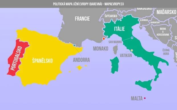 Mapa jižní Evropy