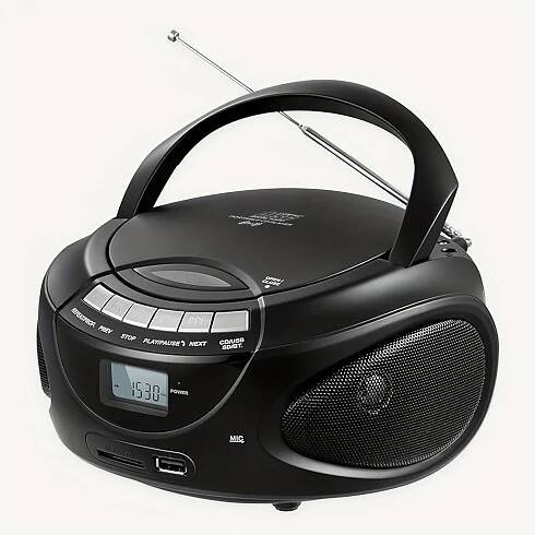 * Portable CD Player Boombox with Dual Stereo Speakers, AM/FM Radio, Stereo Earphone Jack, Aux Input, USB, TF *, Wireless Speaker, Mu