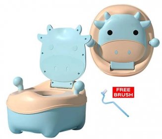 Portable Potty Training Bowl - Blue / Cow ( 1 - 7 Years Old )