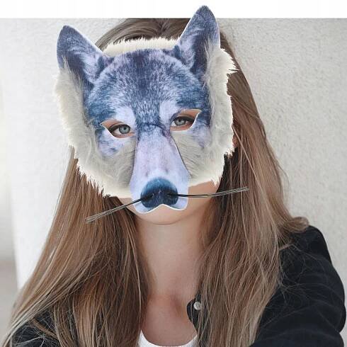 KOSTÝM KOSTÝM VLK MASKA VLK 3D LESNÍ ZVÍŘATA PLES PODZIM Barva šedá