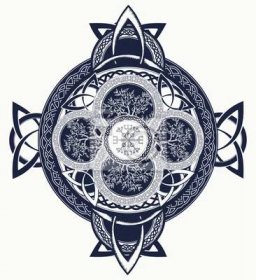 Keltský kříž tetování. draci a celtic strom života - Fototapety - myloview