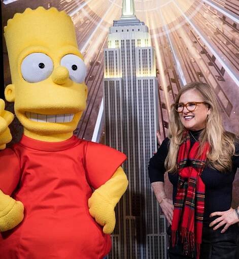 Bart Simpson and Nancy Cartwright visit The Empire State Building to celebrate the 30th anniversary of "The Simpsons" at The Empire State Building on December 17, 2018 in New York City.  