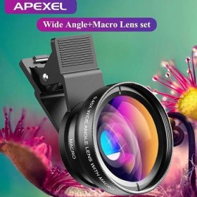 Apexel Sada objektivu fotoaparátu 2 v 1 0,45x širokoúhlý a 12,5x makro objektiv objektivu HD fotoaparátu pro chytré telefony Iphone Ios Android