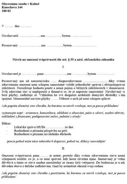 Návrh Na Omezení Svéprávnosti - Vzor | PDF
