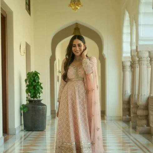Karisma Kapoor’s Anita Dongre anarkali featured intricate thread and sequin work