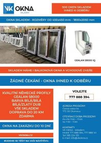 SKLAD PVC OKEN – IHNED K ODBĚRU | VK Okna – plastová okna Olomouc