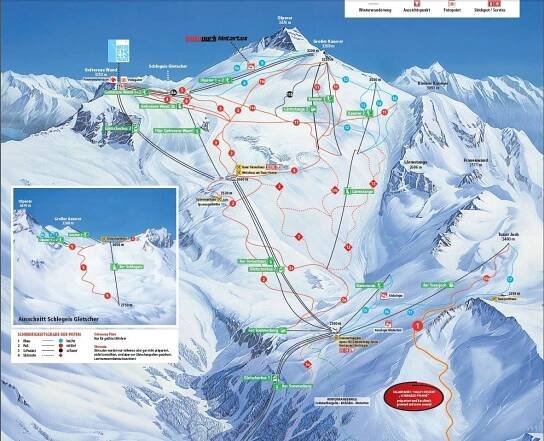 Mapa sjezdovek Hintertuxer Gletscher