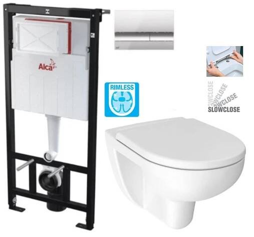 ALCA Sádromodul předstěnový instalační systém s chromovým tlačítkem M1721 + WC JIKA LYRA PLUS RIMLESS + SEDÁTKO DURAPLAST SLOWCLOSE AM101/1120 M1721 LY2