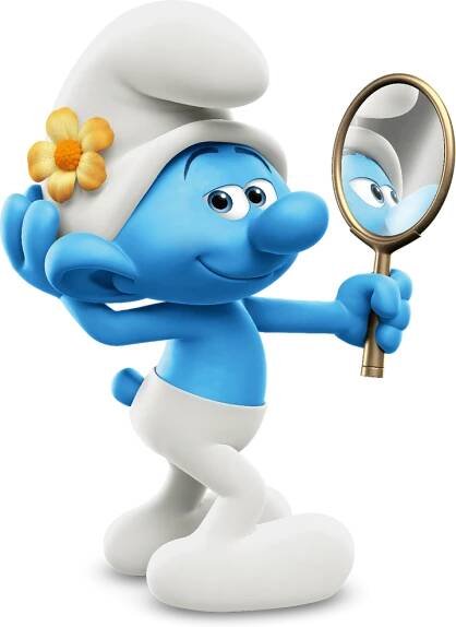 the smurf character is holding a magnifying glass and looking at it