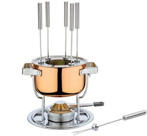 Sada na fondue pre 6 osôb, nerezová oceľ/meď, priemer 17 cm, 1,5 l / Sp