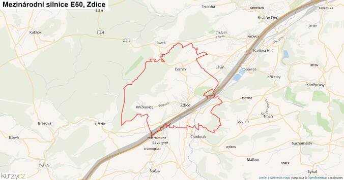 Zdice, Silnice E50 - Mapa