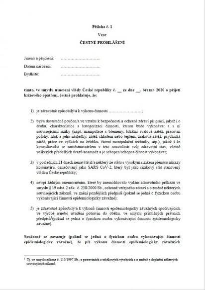 Čestné prohlášení – dočasně nahrazující zdravotní průkaz a zdravotní ...