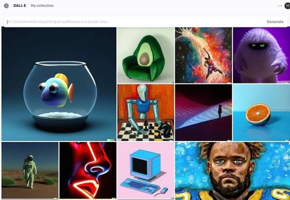 A gallery of images created by the DALL-E 2 AI model.