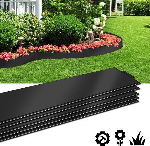 XMTECH 50 m Obruba trávníku Kovová pozinkovaná obruba záhonu Palisáda 50 kusů 100x18cm (D x V) Obruba trávníku, černá