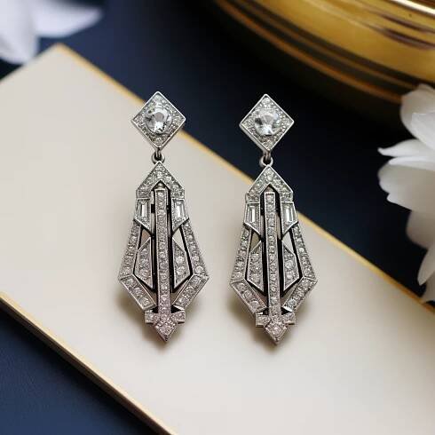 Platinum Art Deco diamond earrings.