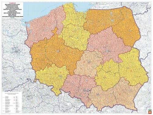 Polsko PSČ II. 125x93,5cm papírová nástěnná mapa bez lišt