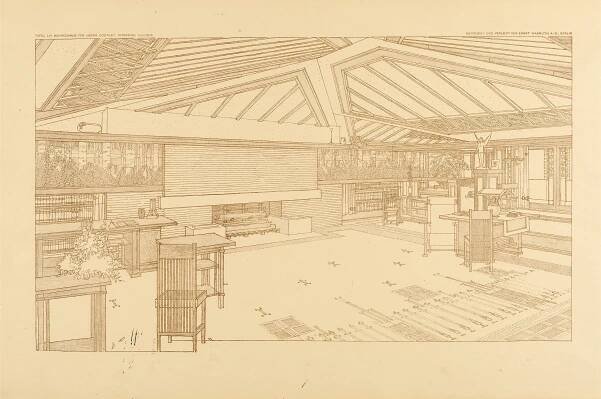 Illustration showing living room in the Avery Coonley House, Oak Park