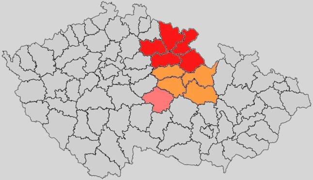 "Východočeský region na mapce ČR"