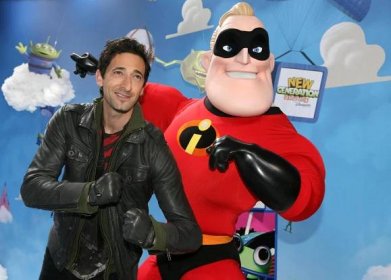 Adrien Brody with Mister Incredible for the launch of the New Generation Festival