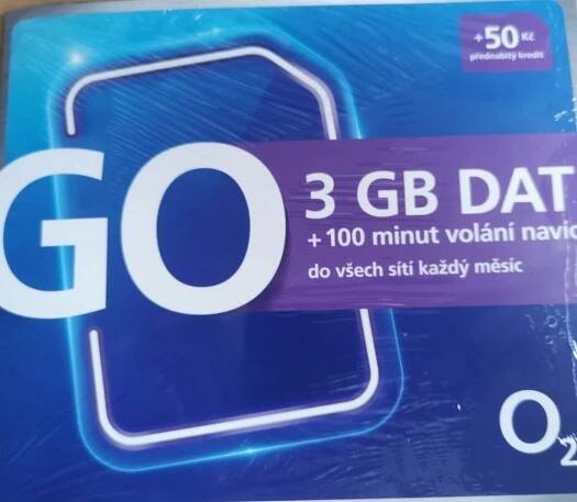 Předplacená karta O2 GO 3 GB + 100 Minut + 50 Kč kredit od 249 Kč - Heureka.cz