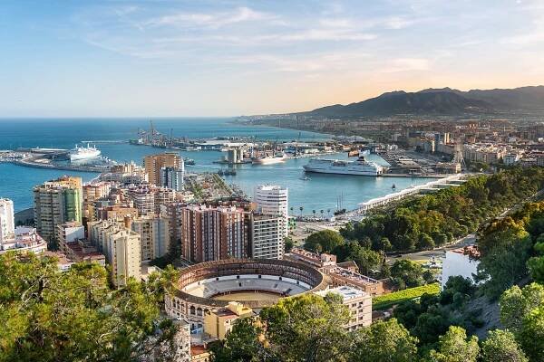 Aerial panoramic view of Malaga city, Andalusia, Spain