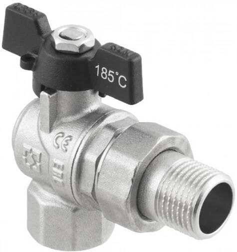 Kulový ventil BLACK 1" MF motýl se šroubením ROHOVÝ PN40 185°C PLNOPRŮTOK