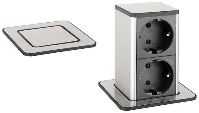Výsuvná zásuvka SQUARE UP SCHUKO 2x230V / nerezová ocel