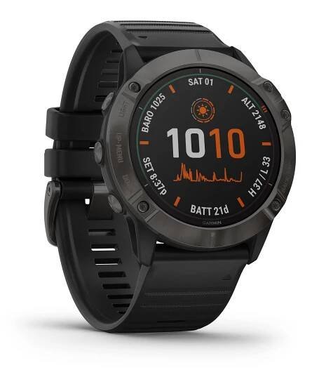 Garmin fénix 6X Solar, Titanium Carbon Gray DLC, Black band