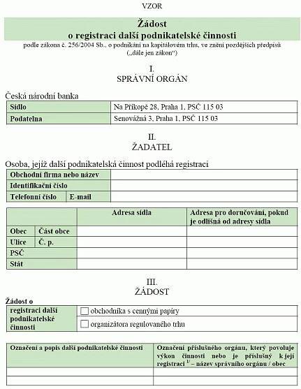 Vyhláška 255/2008 Sb. - o vzorech tiskopisů a obsahu jejich příloh k podání žádostí podle zákona o podnikání na kapitálovém