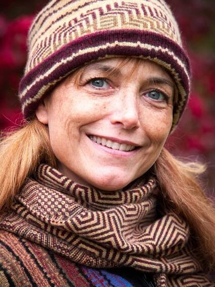 Karen Allen smiling portrait knit wear