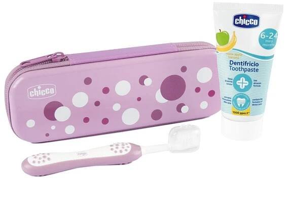 Chicco Sada v pouzdro, kartáček, zubní pasta jablko-banán, 6 - 36 m