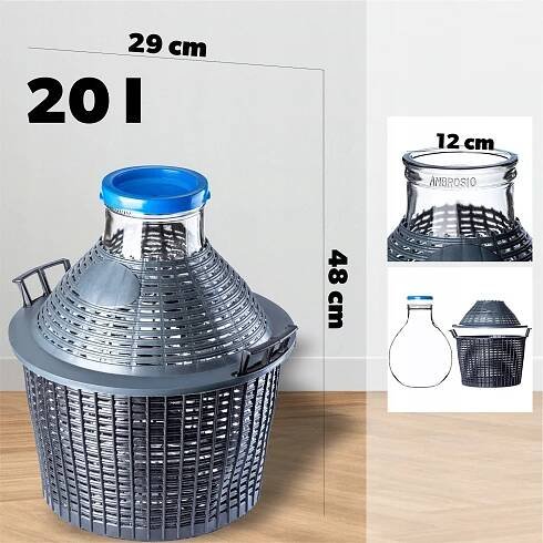 BALÓN DÁMA GĄSIOR 20 L NA VÍNO V KOŠI KOUŘOVÁ LÁHEV NA VÍNO GALON + ŠROUBOVACÍ UZÁVĚR Kapacita 20–20 l