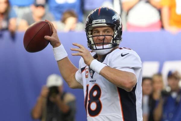Peyton Manning during the New York Giants and Denver Broncos game.