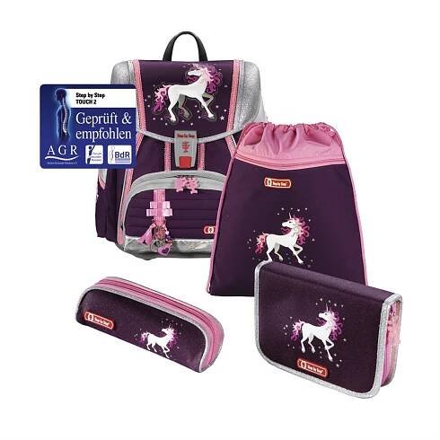 Školní aktovka TOUCH2 pro prvňáčky - 4-dílný set, Step by Step Jednorožec, certifikát AGR