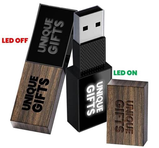USB 2.0/3.0 flash disk s dřevěnou nebo bambusovou krytkou, s LED logem | Société s.r.o.