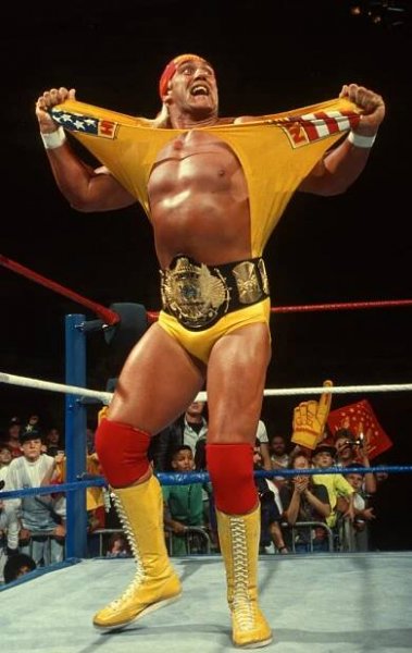 FORT WAYNE, INDIANA - OCTOBER 21: Hulk Hogan makes his entrance during Superstars at the Allen County War Memorial Coliseum on October 21, 1991 in Fort Wayne, Indiana. (Photo by WWE/WWE via Getty Images)