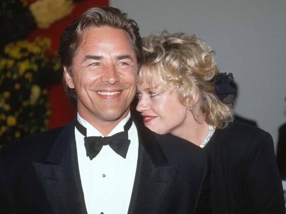 Don Johnson and Melanie Griffiths at an event April 29, 1989 Hollywood, Los Angeles, California