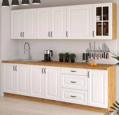 Kuchyňská linka STILO dub artisan/bílé MDF, Sestava G vitrína 260 cm